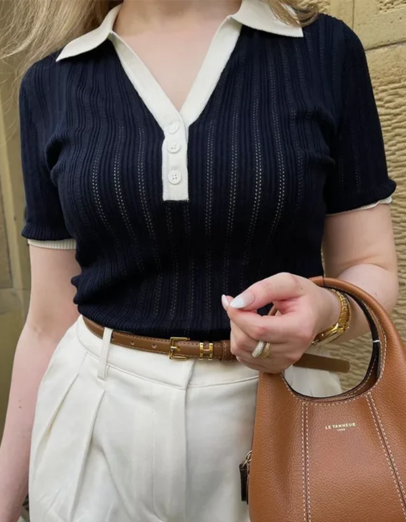Elara – Ribbed detailing – Short Sleeve Top