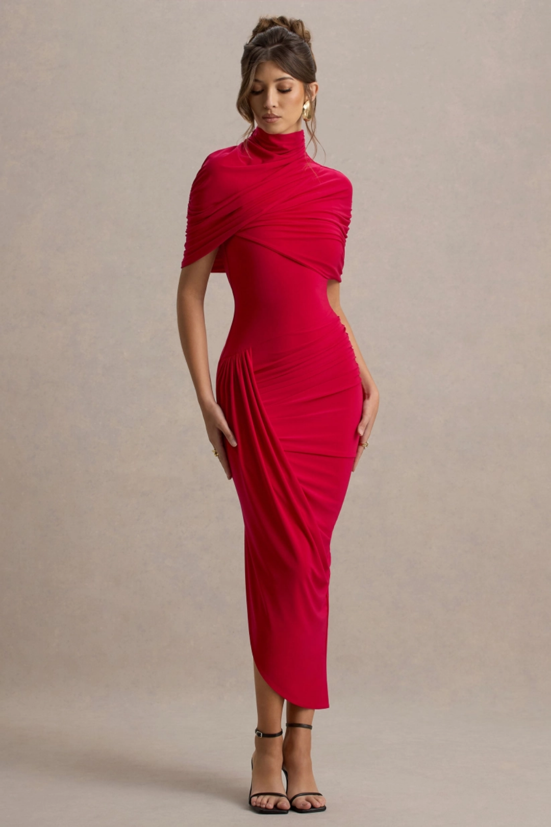 Serelisse – Draped shoulder detail – Midi dress