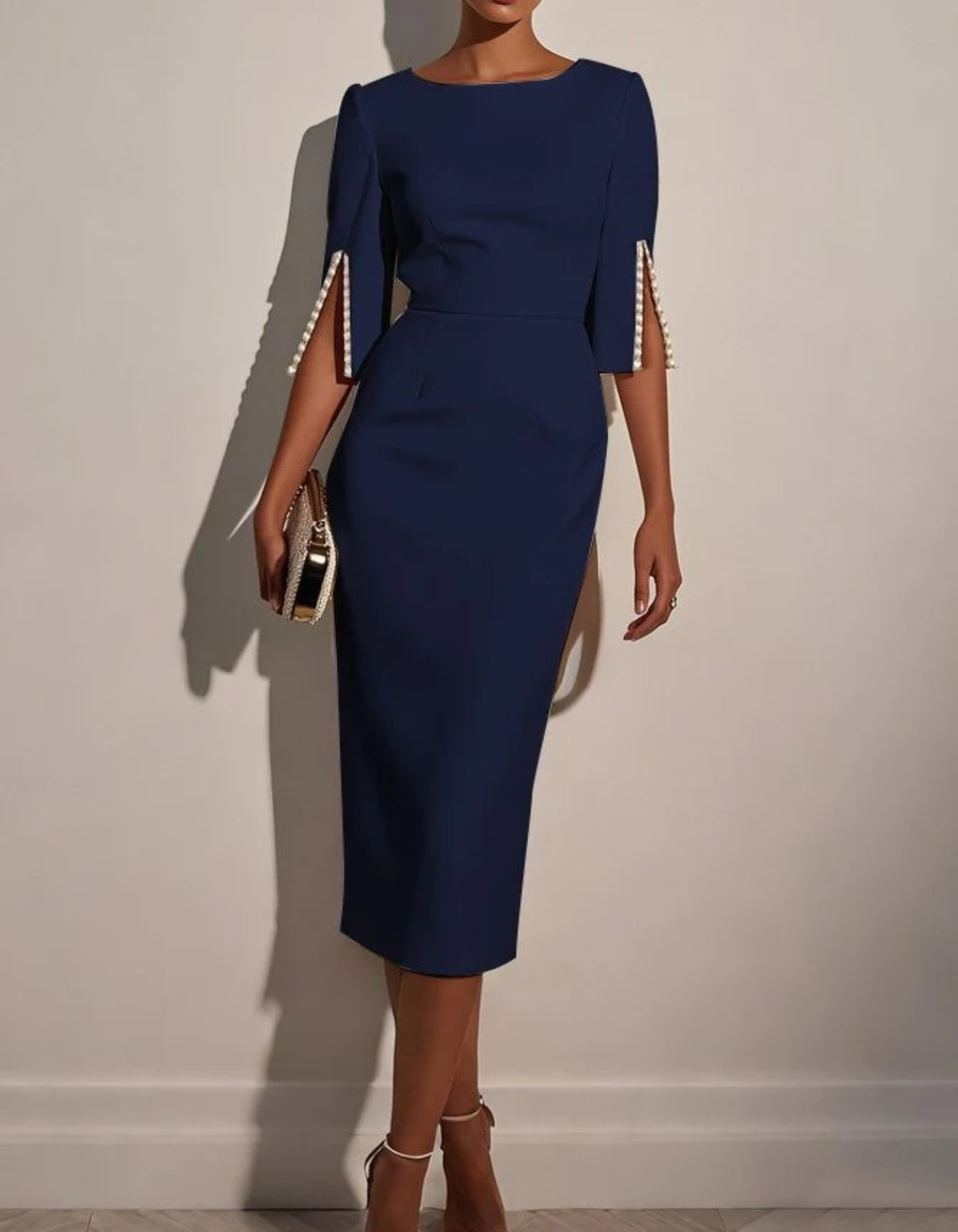 Adalina – Elegant pearl detail – Midi dress