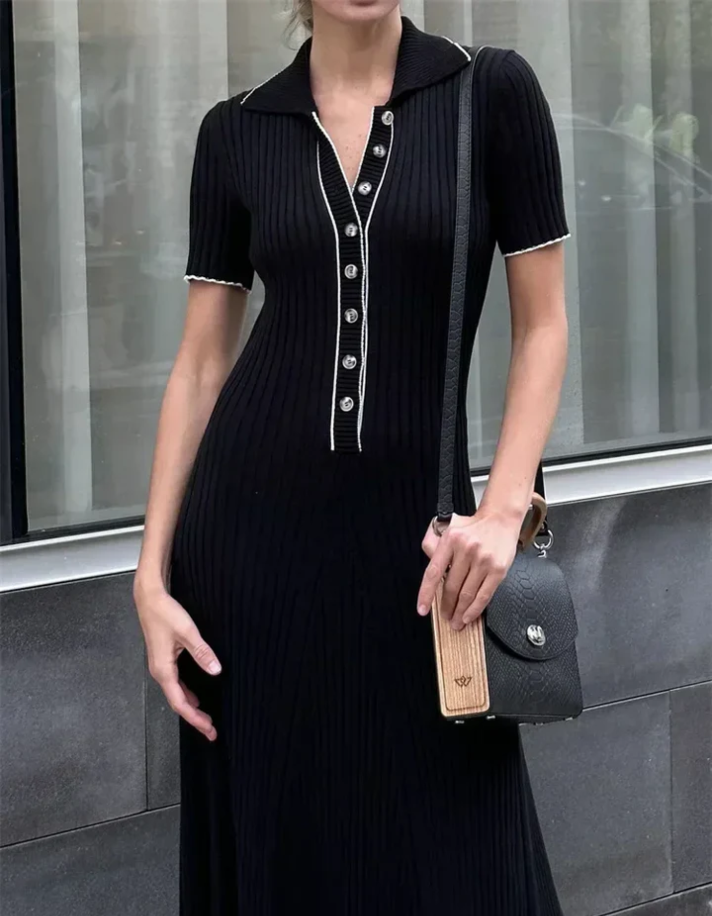 Sofia – Robe polo en maille côtelée – Robe à manches courtes