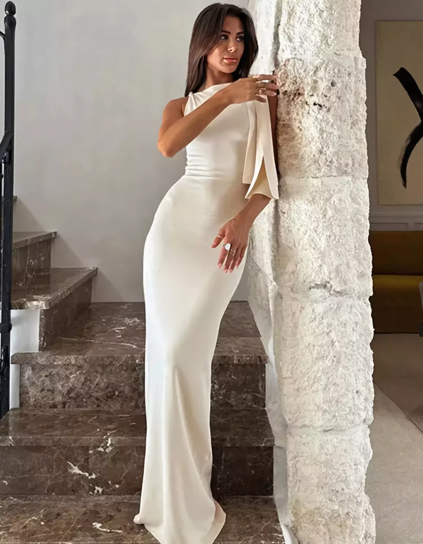 Alvessa – Shoulder tie detail – Gown dress-10192062775623-Ivory Ombre