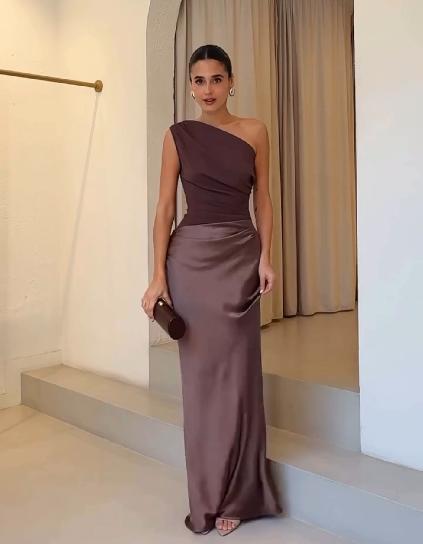 Amaretta – Sculpted drape – Satin evening gown-10174855872839-Ivory Ombre