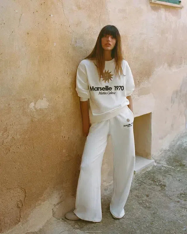 Antoinette – Crew neck sweatshirt – Wide pants – Marseille lounge set-10174845387079-Ivory Ombre