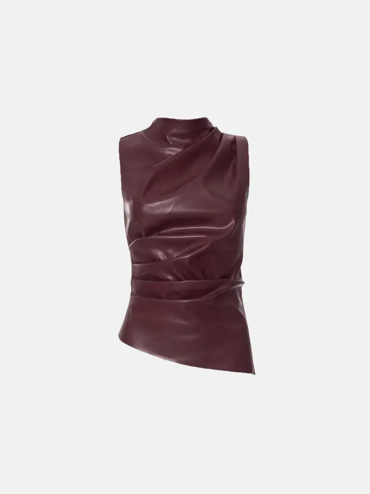 Arietta – Asymmetrical hemline – Faux leather top-10174842470727-Ivory Ombre