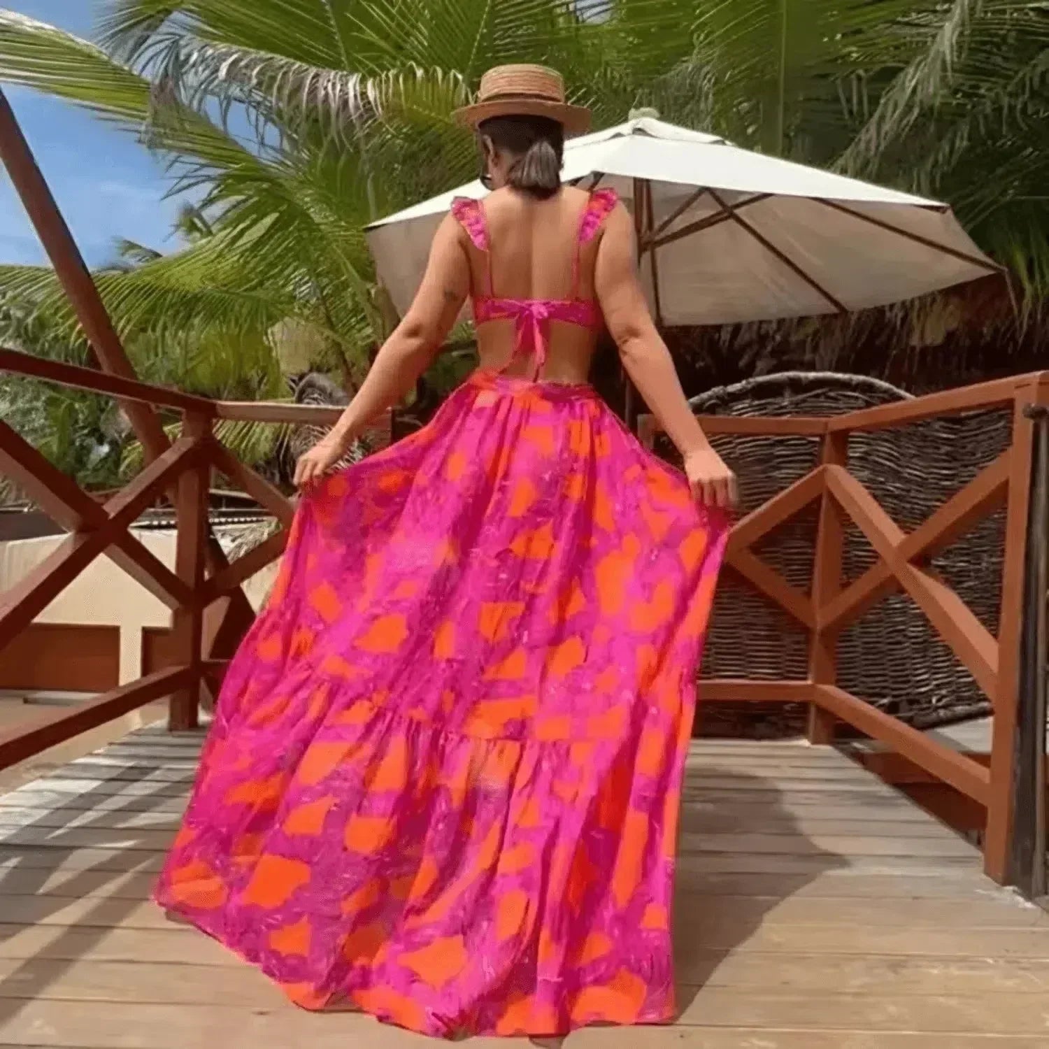 Aurivette Set – Pink – Ruffled bikini and slit skirt-10174705500487-Ivory Ombre