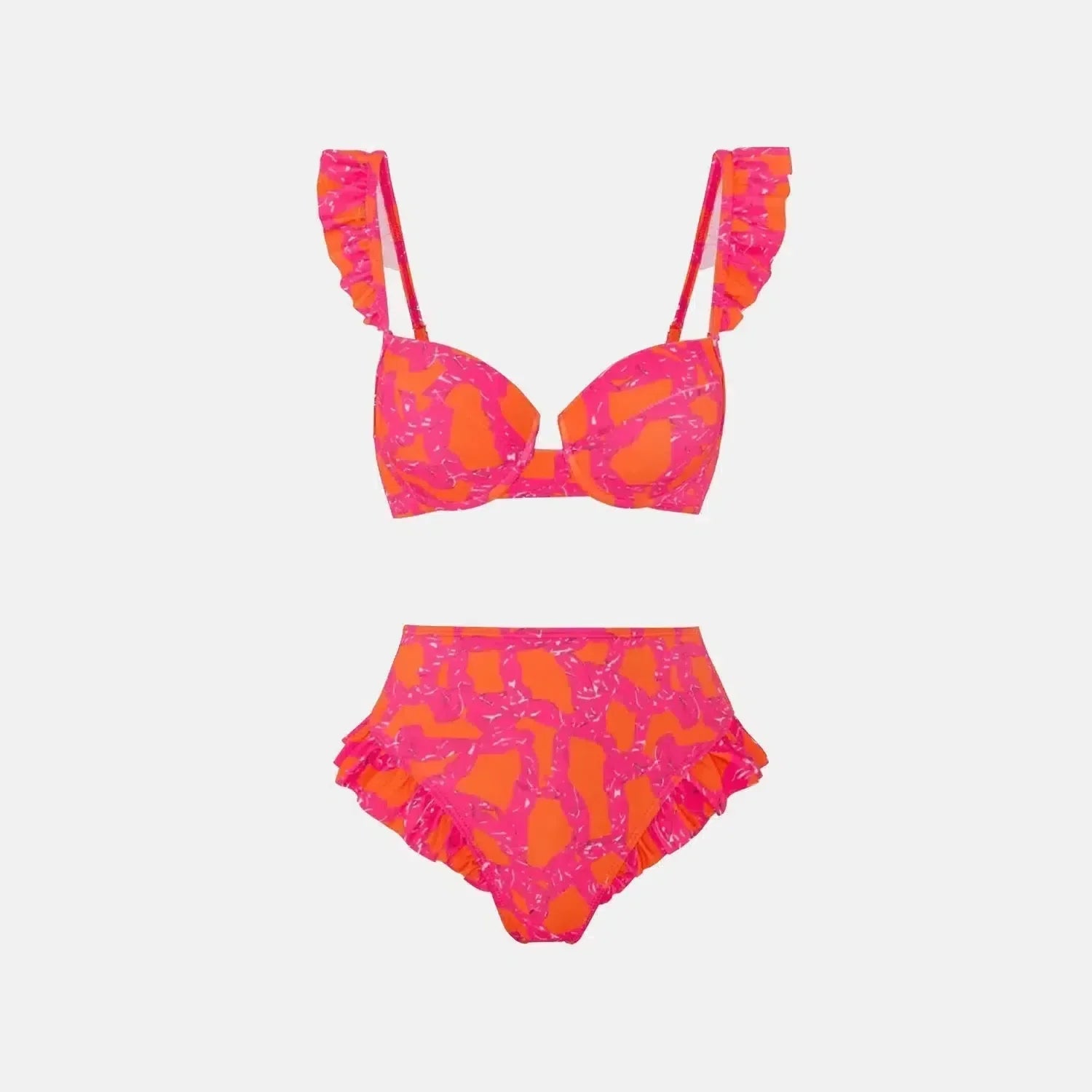 Aurivette Set – Pink – Ruffled bikini and slit skirt-10174705500487-Ivory Ombre