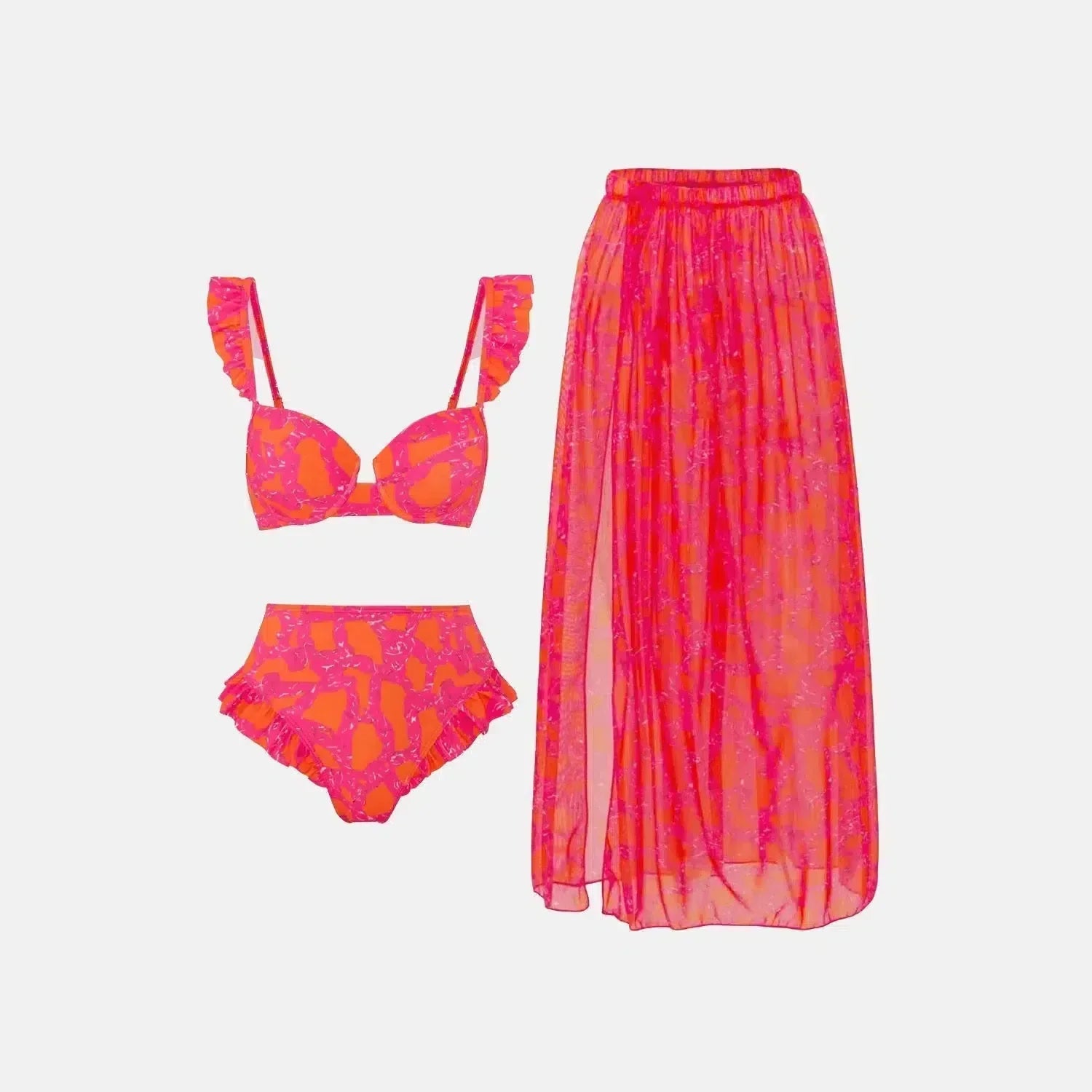 Aurivette Set – Pink – Ruffled bikini and slit skirt-10174705500487-Ivory Ombre