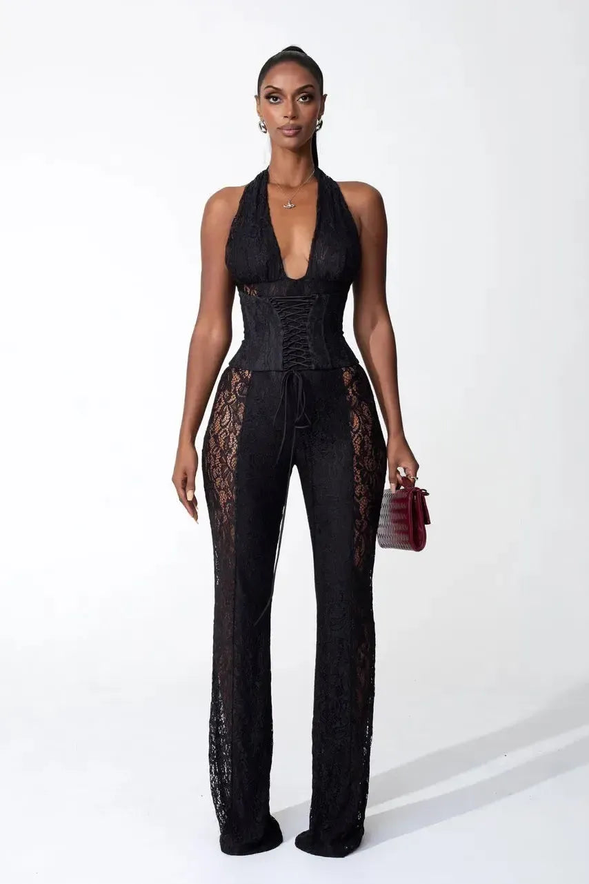 Bea – Halter neckline – Lace jumpsuit-10174842208583-Ivory Ombre