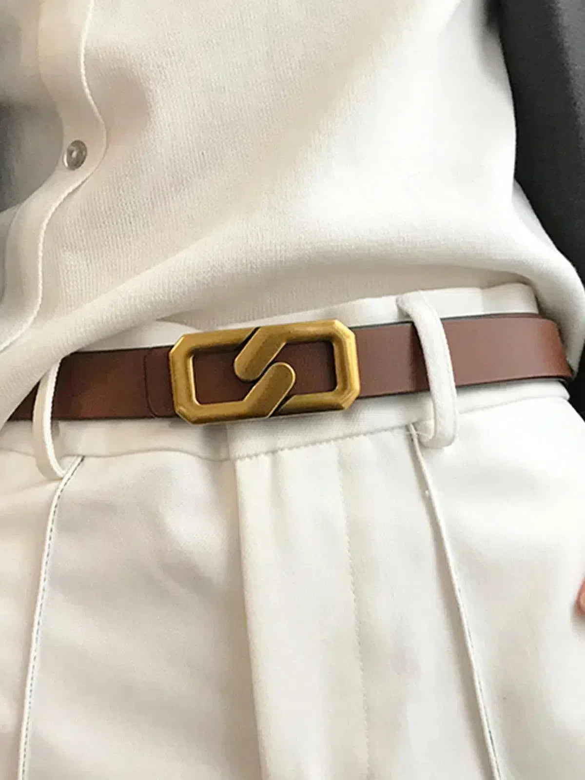 Benique – Polished metallic buckle – Belt-10174651629895-Ivory Ombre