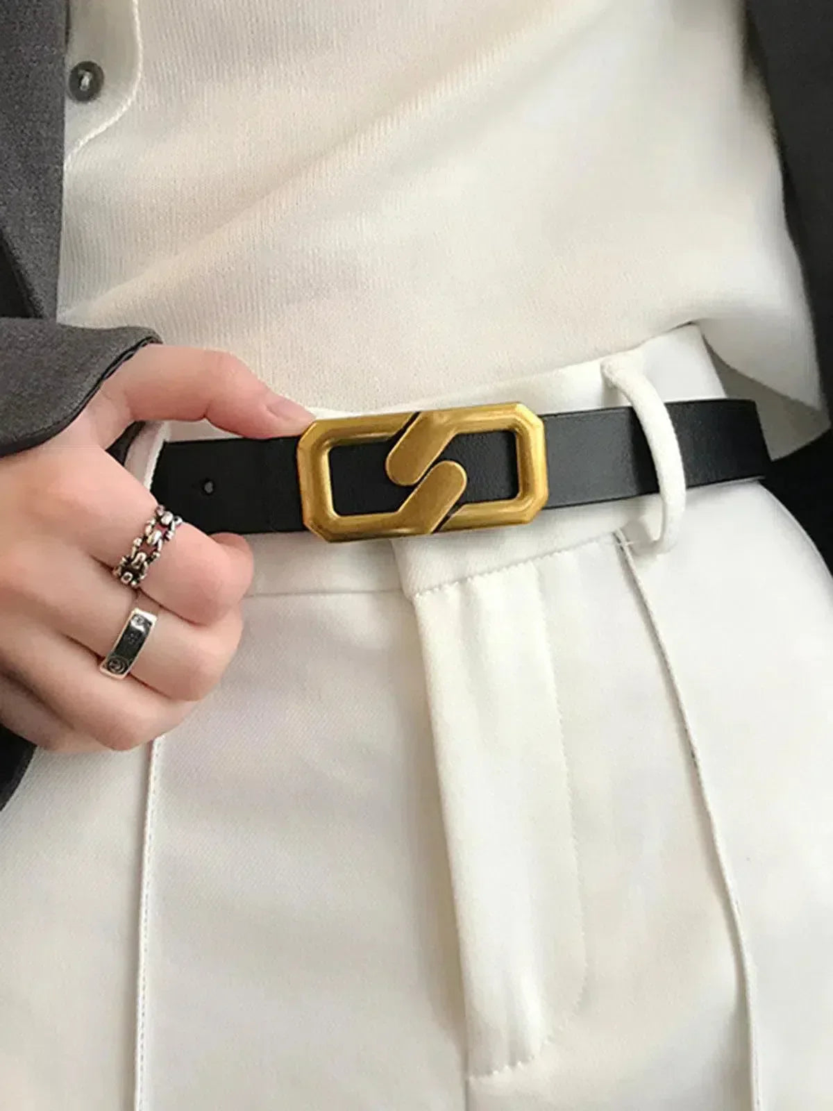 Benique – Polished metallic buckle – Belt-10174651629895-Ivory Ombre