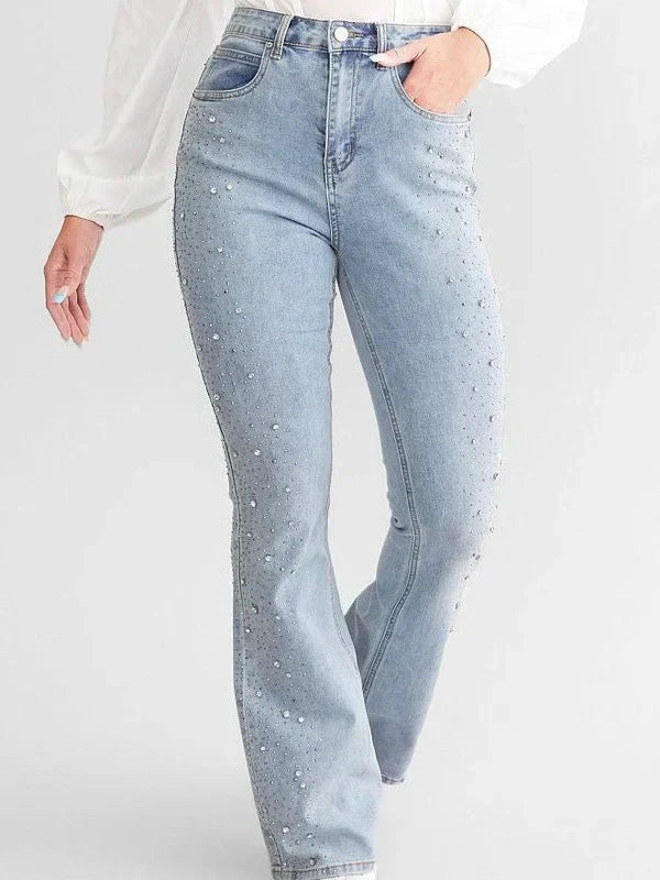Brigida – Rhinestone embellished – Boot cut flared jeans-10174844895559-Ivory Ombre