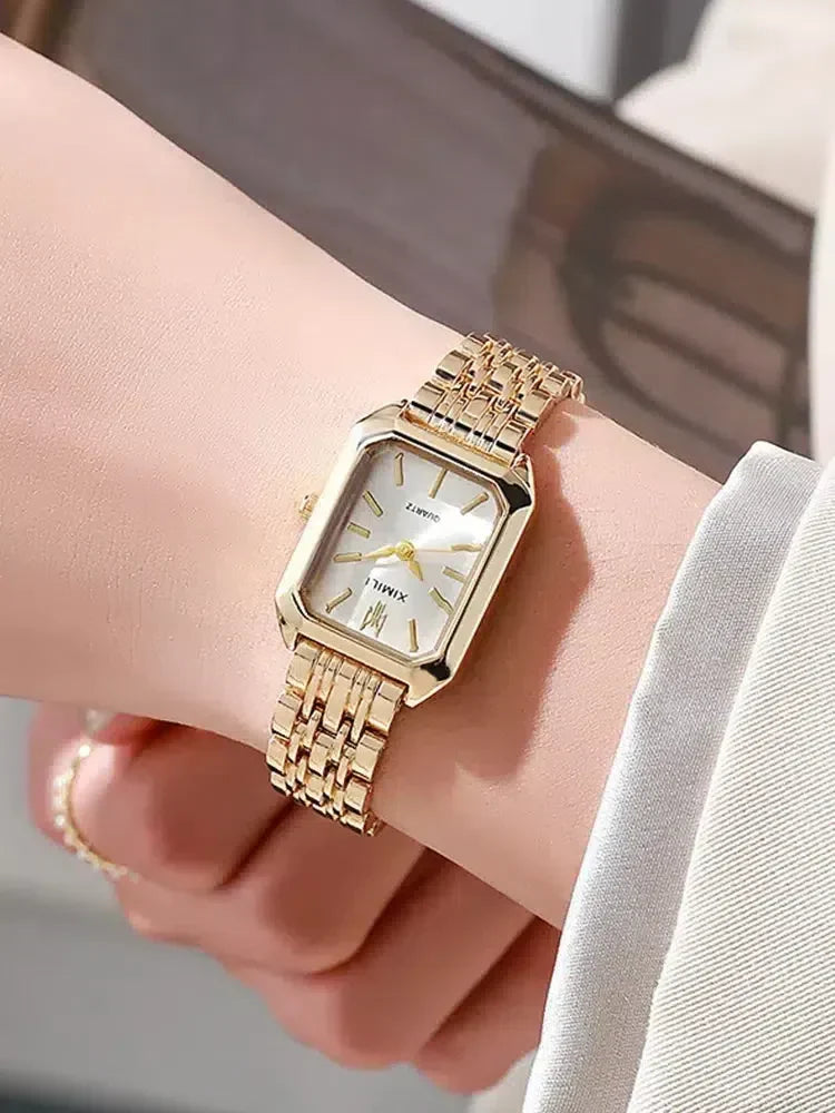 Cassiane – Slim band – Square gold wristwatch-10173355327815-Ivory Ombre