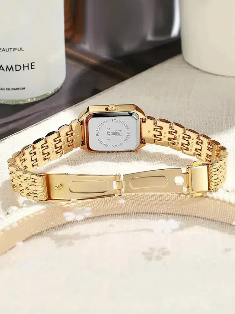 Cassiane – Slim band – Square gold wristwatch-10173355327815-Ivory Ombre