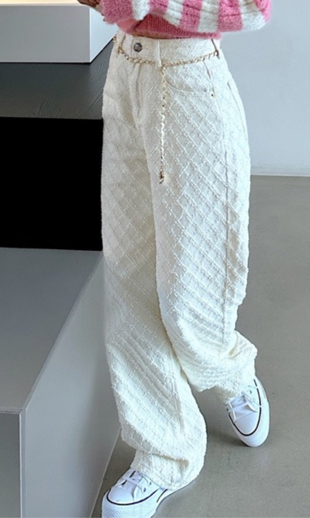 Cerelline – Textured lattice weave – Wide leg trousers-10174848205127-Ivory Ombre