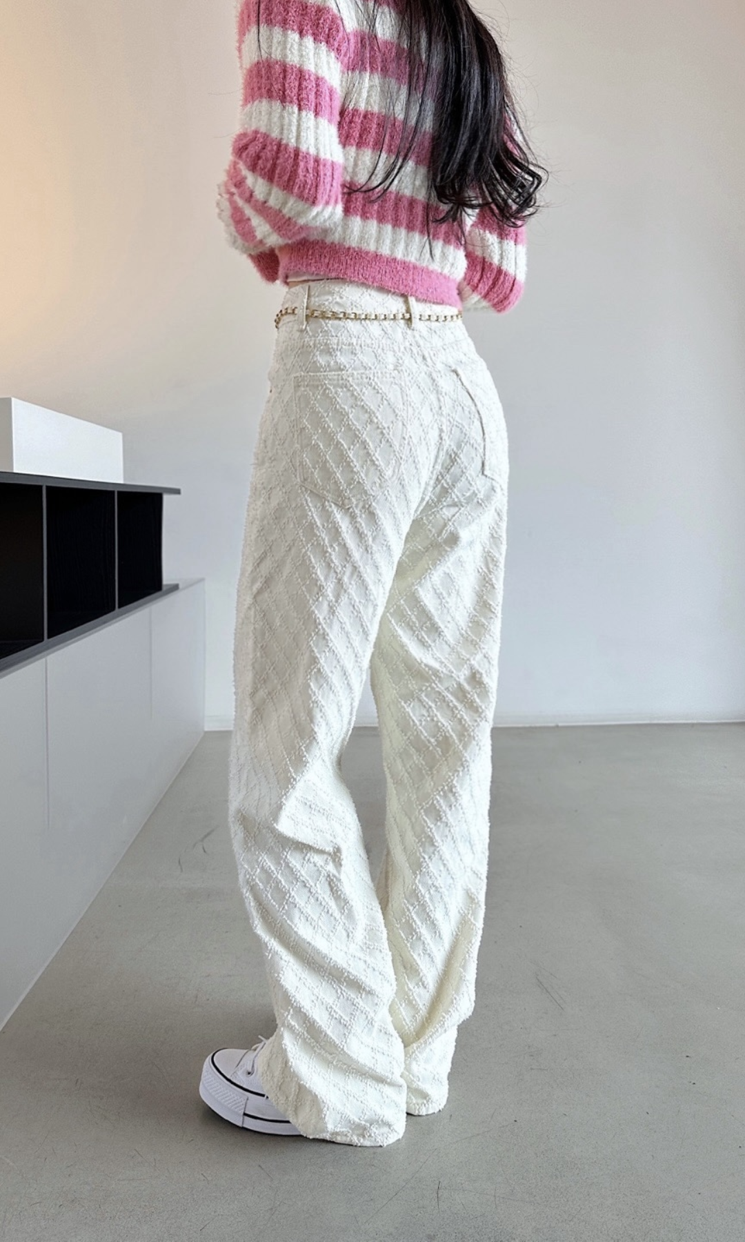 Cerelline – Textured lattice weave – Wide leg trousers-10174848205127-Ivory Ombre