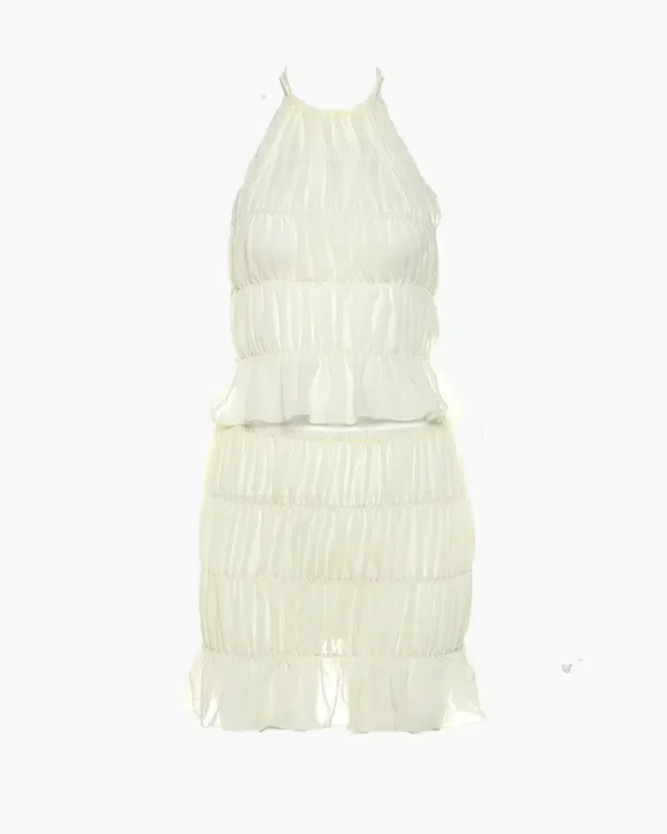Coralie – Ruched halter top & skirt set – Breezy elegance-10174754193735-Ivory Ombre