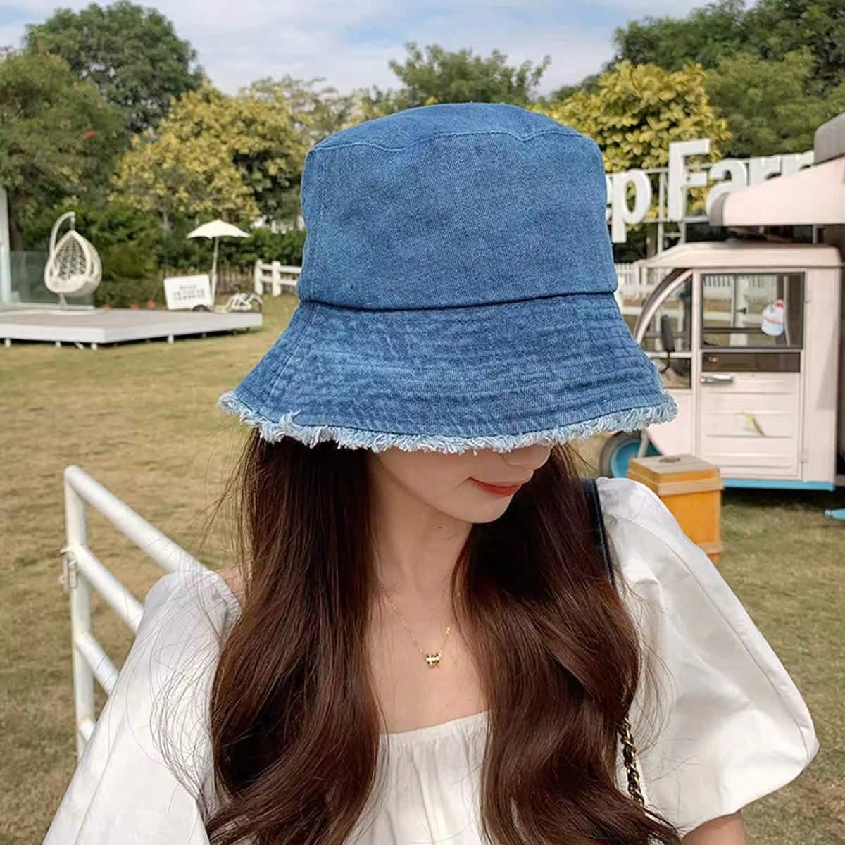Delvia – Frayed brim – Denim bucket hat-10174850498887-Ivory Ombre