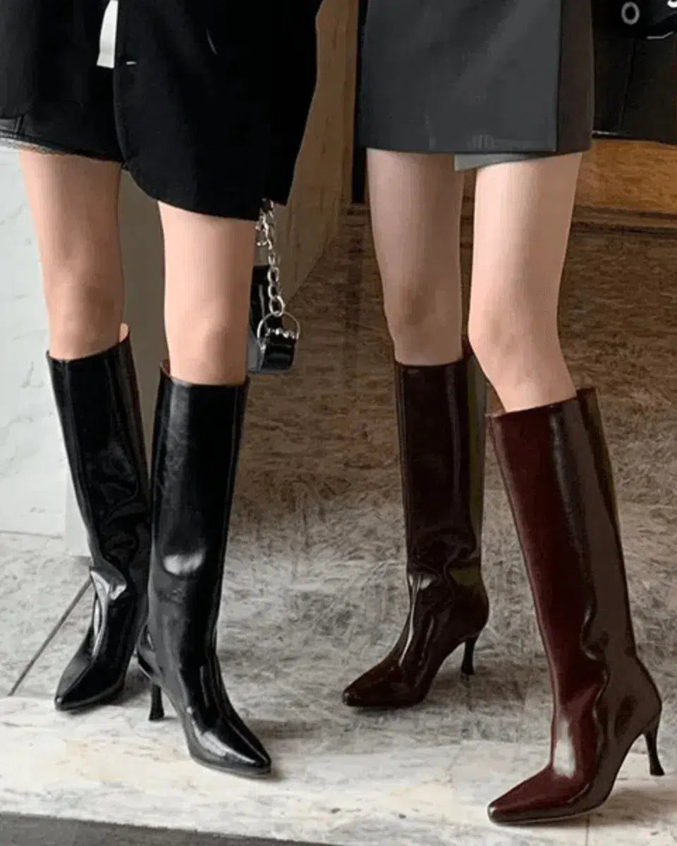 Donatella – Knee-high design – Faux leather heeled boots-10174701207879-Ivory Ombre
