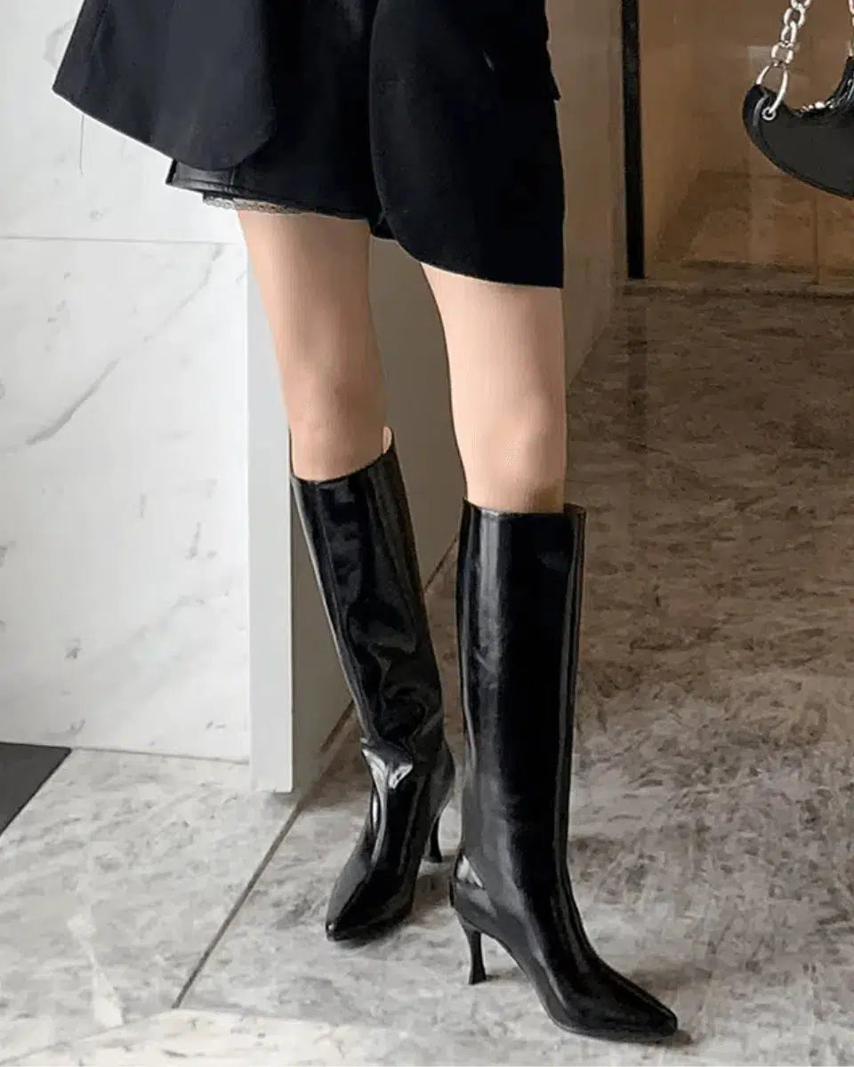 Donatella – Knee-high design – Faux leather heeled boots-10174701207879-Ivory Ombre