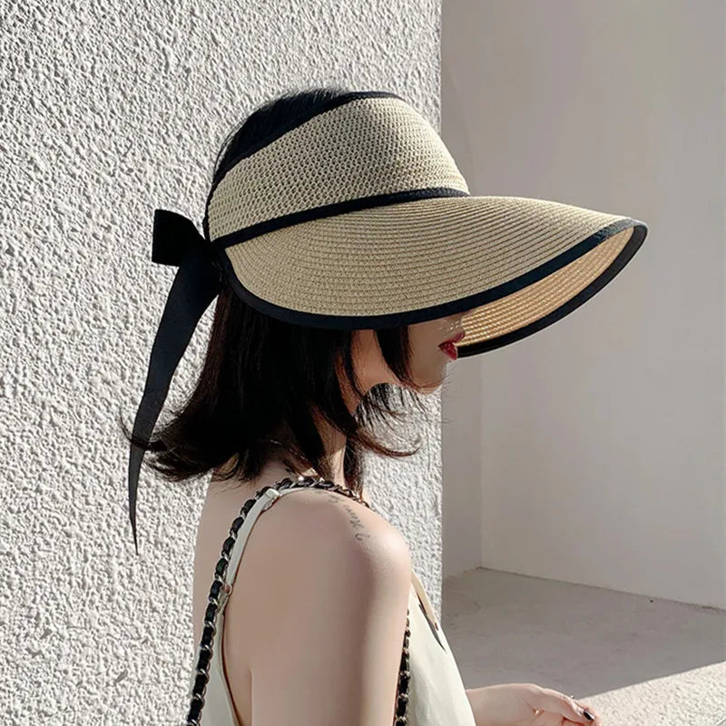 Éloane – Oversized brim – Ribbon tie visor-10174850433351-Ivory Ombre