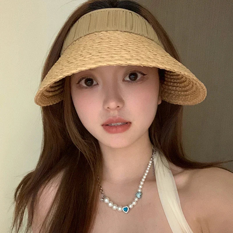 Elvyna – Pleated band – Straw sun visor-10174850695495-Ivory Ombre