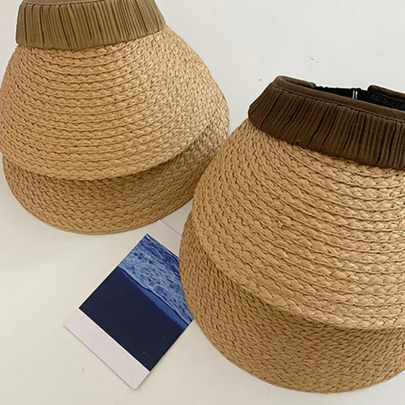 Elvyna – Pleated band – Straw sun visor-10174850695495-Ivory Ombre