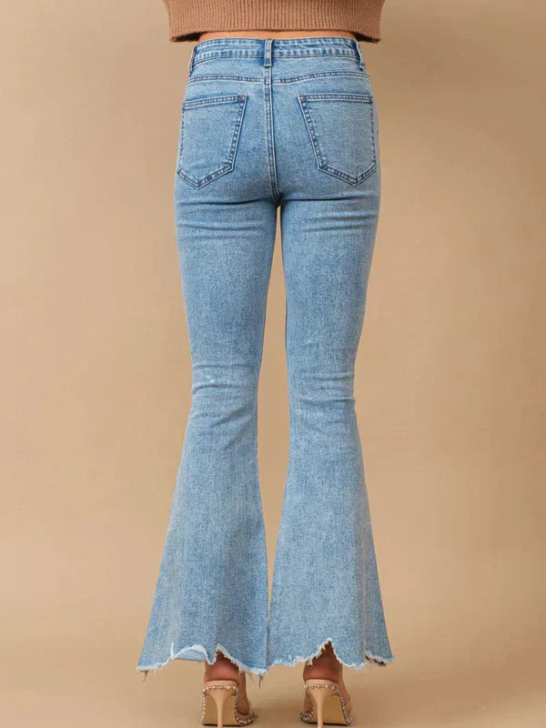 Emanuela – Rhinestone embellished – Boot cut flared jeans-10174844633415-Ivory Ombre
