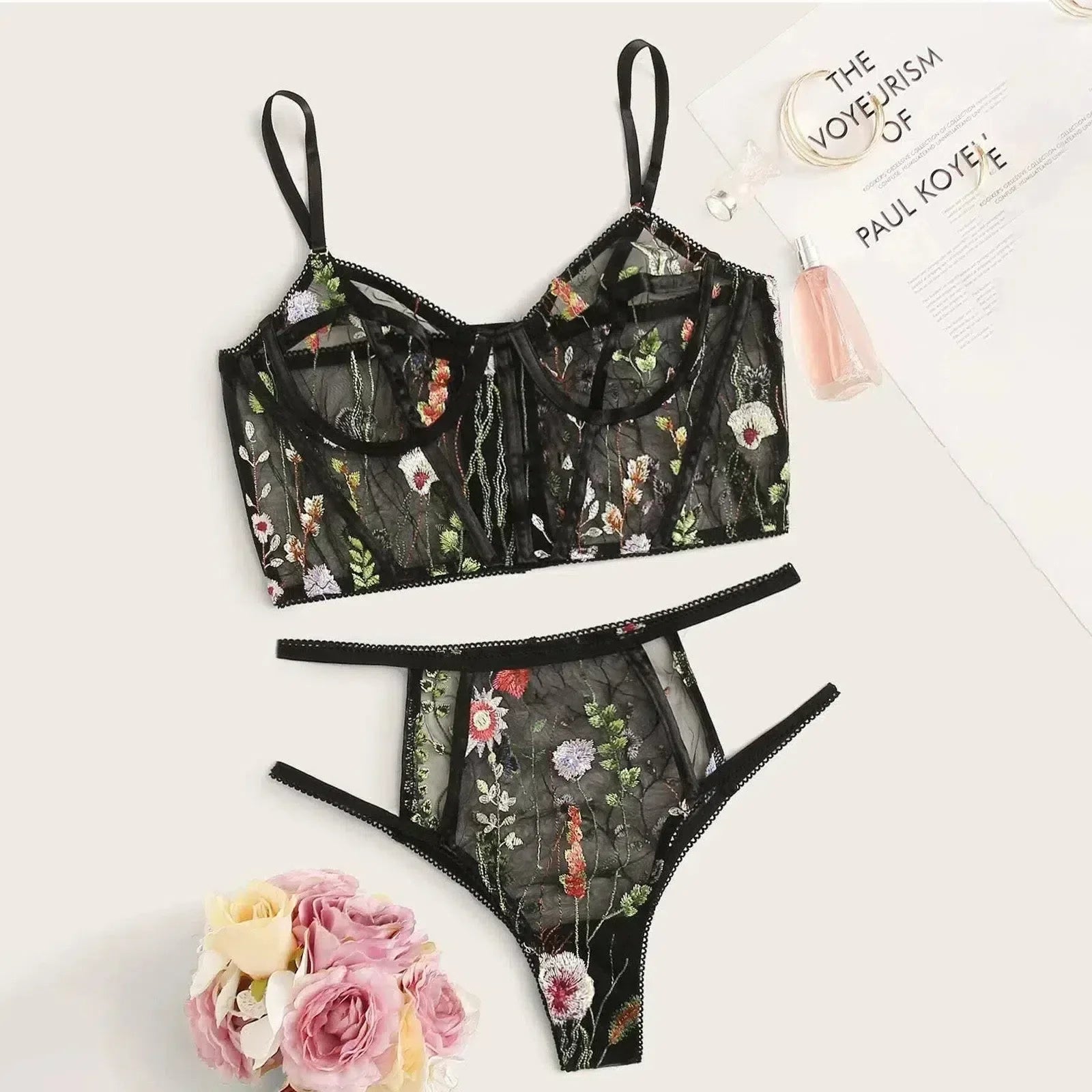 Enchanted Garden – Floral embroidery – Lace bra set-10174861050183-Ivory Ombre