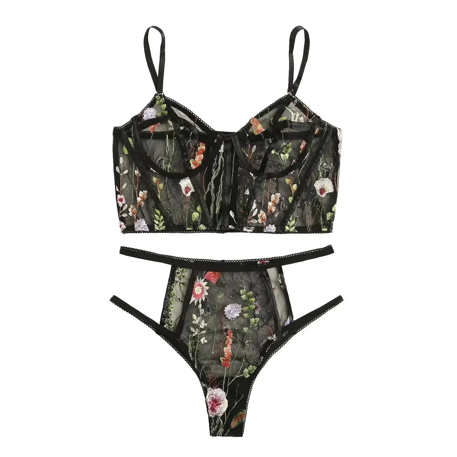Enchanted Garden – Floral embroidery – Lace bra set-10174861050183-Ivory Ombre