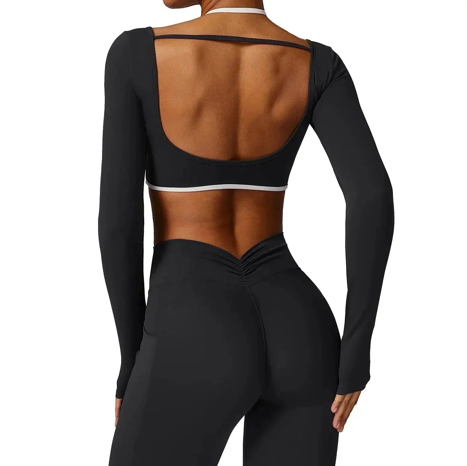 Erminia – Compressive fabric – V-cut gym set-10174860689735-Ivory Ombre