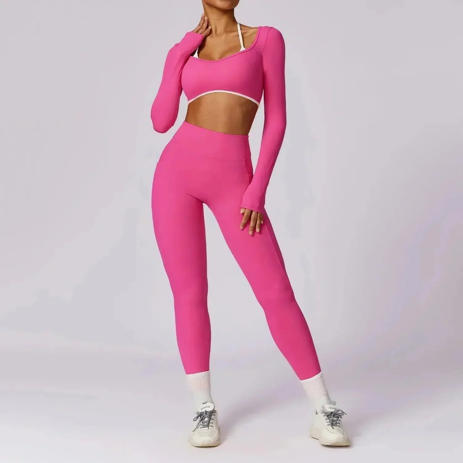 Erminia – Compressive fabric – V-cut gym set-10174860689735-Ivory Ombre