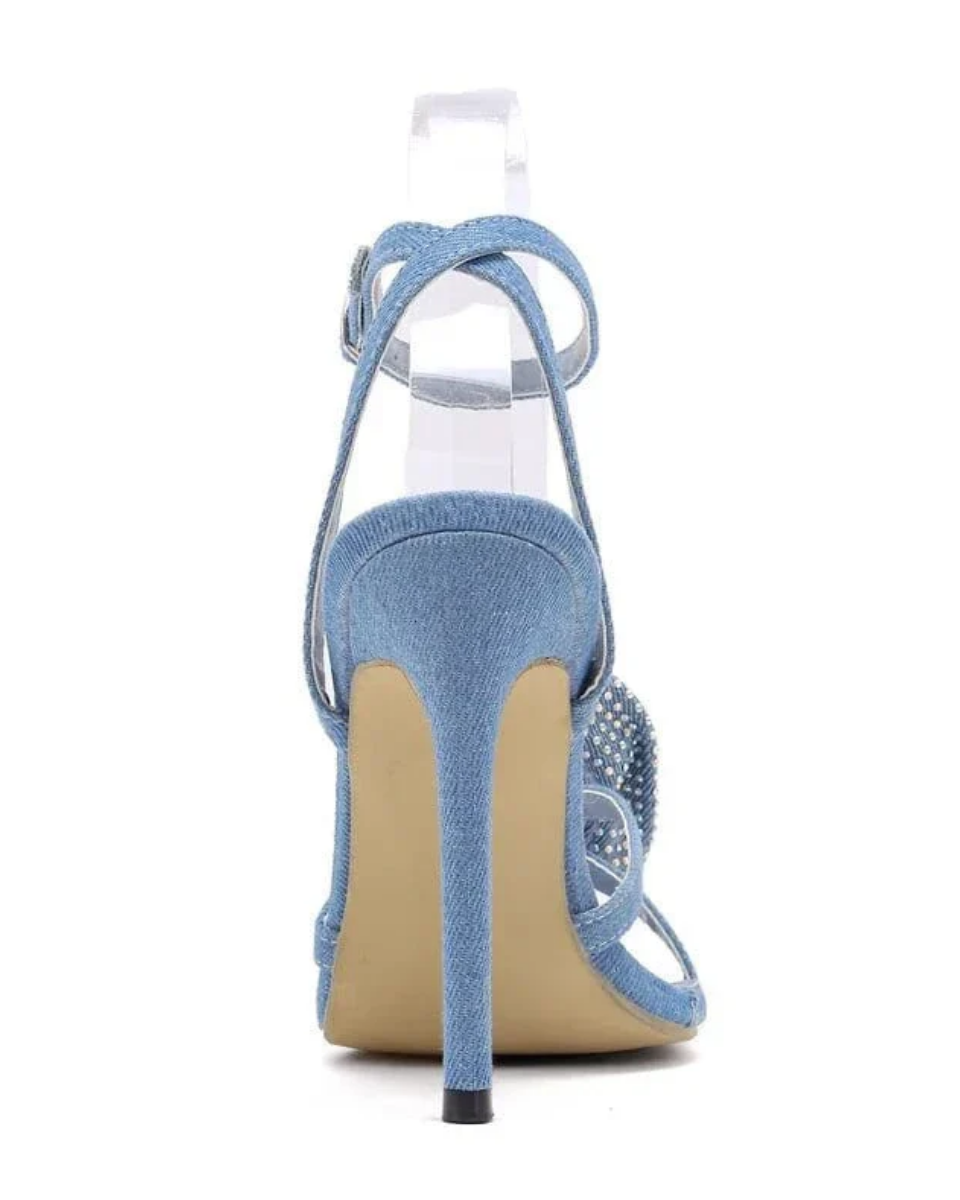 Flavie – Floral embellishment – Denim rose stiletto heels-10174765662535-Ivory Ombre