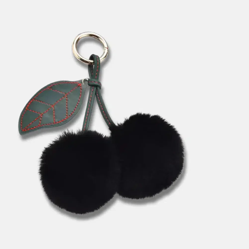 Fluffy Cherry – Playful fuzzy cherry design – Bag charm-10174672863559-Ivory Ombre