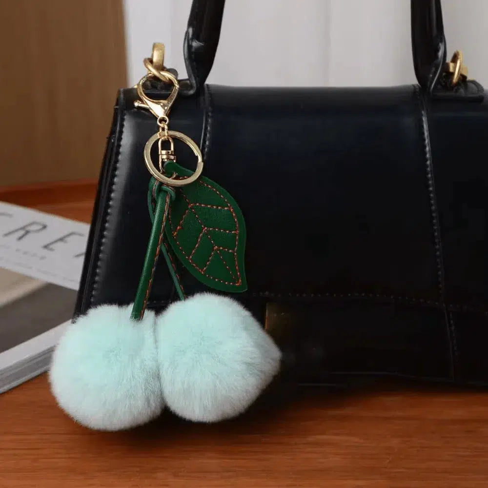 Fluffy Cherry – Playful fuzzy cherry design – Bag charm-10174672863559-Ivory Ombre