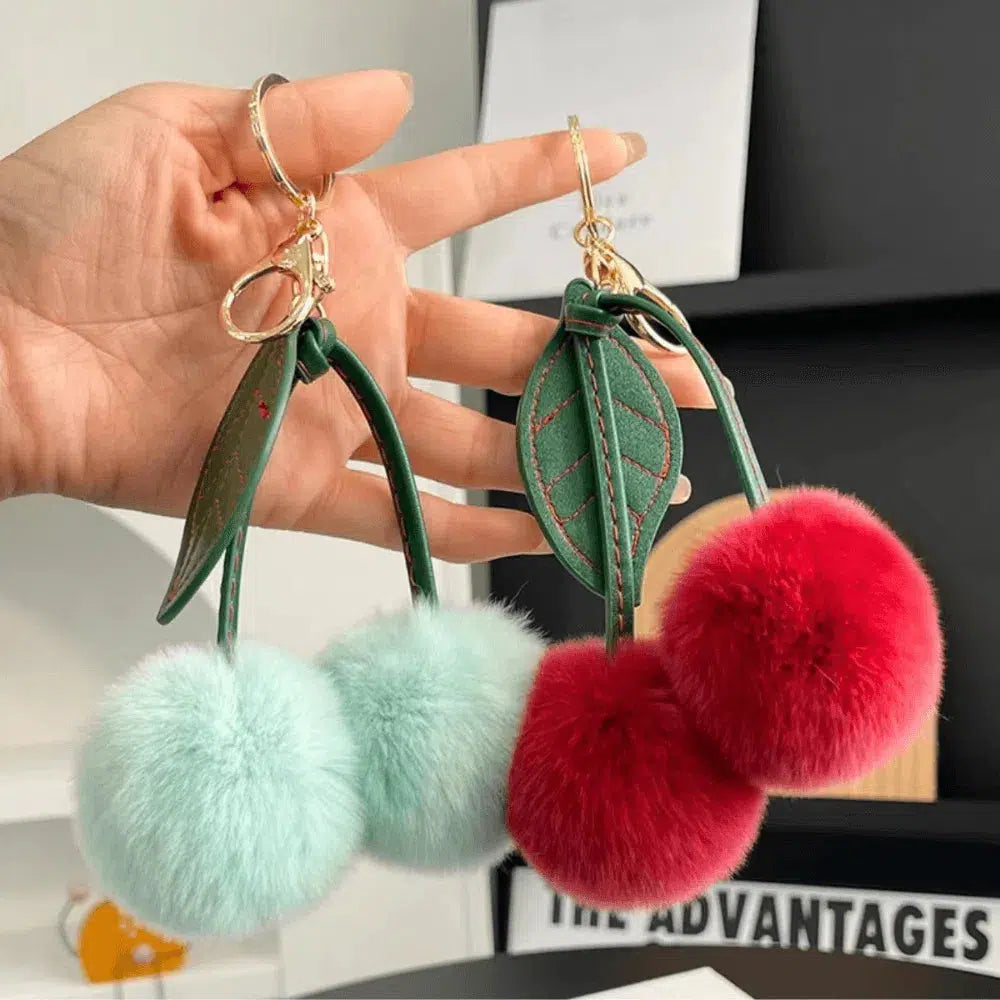 Fluffy Cherry – Playful fuzzy cherry design – Bag charm-10174672863559-Ivory Ombre