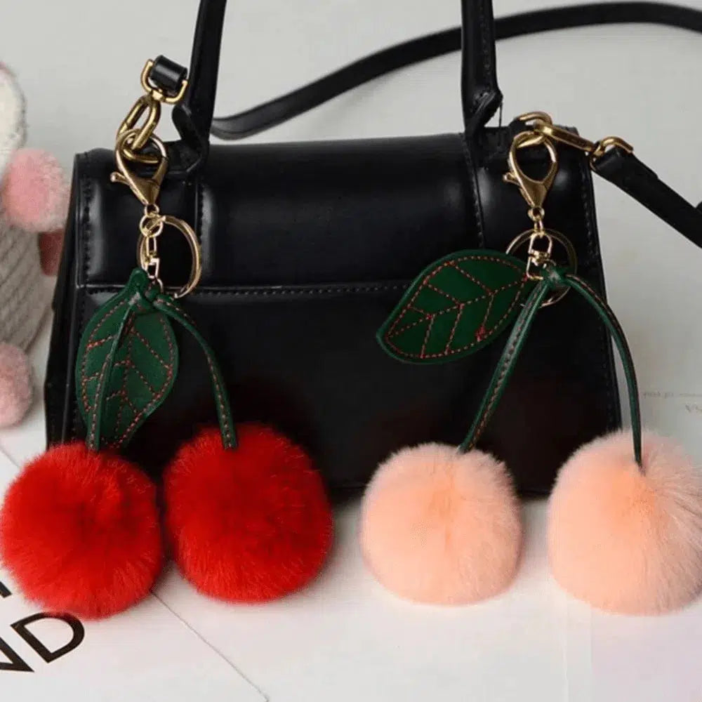 Fluffy Cherry – Playful fuzzy cherry design – Bag charm-10174672863559-Ivory Ombre