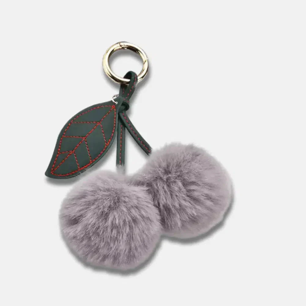 Fluffy Cherry – Playful fuzzy cherry design – Bag charm-10174672863559-Ivory Ombre