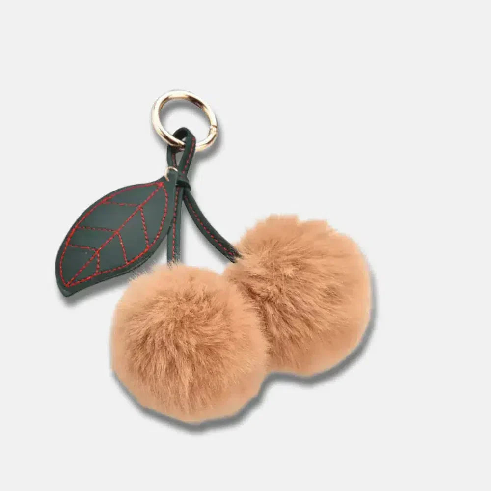 Fluffy Cherry – Playful fuzzy cherry design – Bag charm-10174672863559-Ivory Ombre