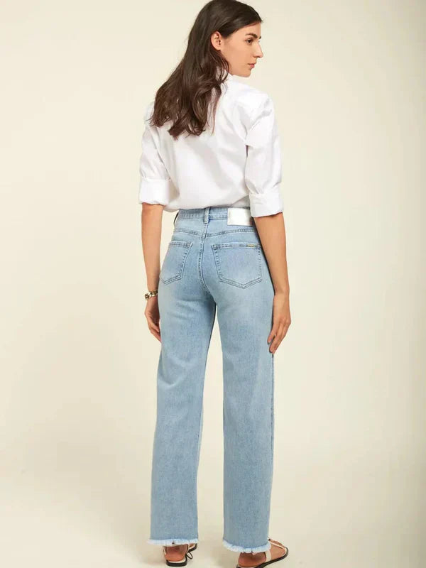 Giuliana – Pearl embellished – Wide leg jeans-10174844535111-Ivory Ombre