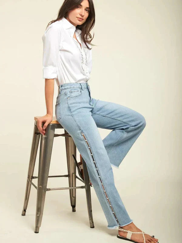 Giuliana – Pearl embellished – Wide leg jeans-10174844535111-Ivory Ombre