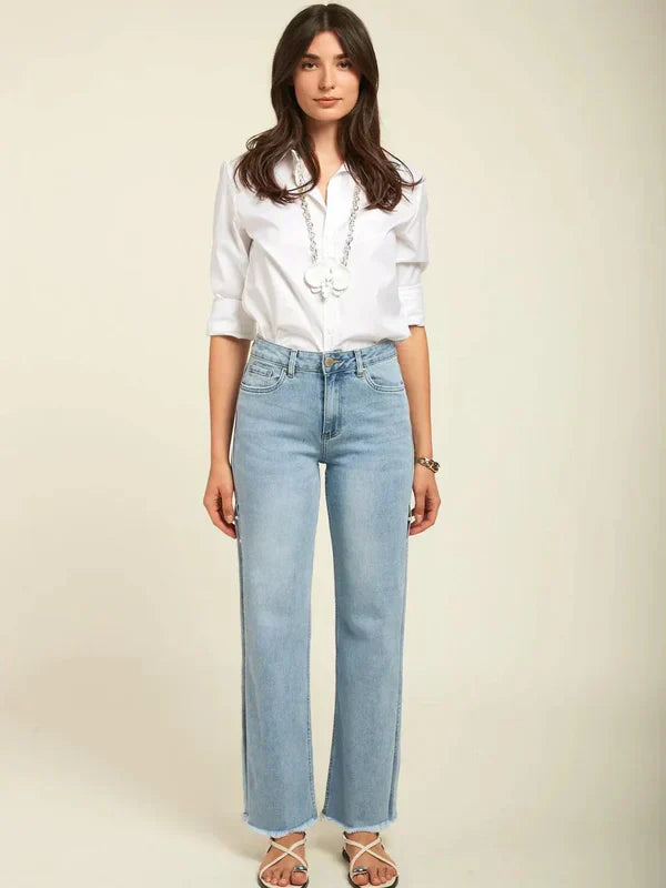 Giuliana – Pearl embellished – Wide leg jeans-10174844535111-Ivory Ombre