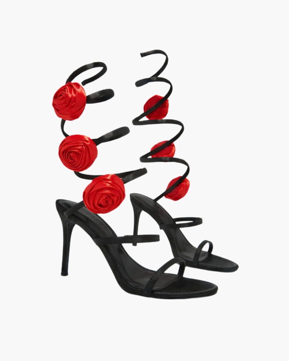 Henriette – Floral embellishment – Rosette coil-strap heels-10174760714567-Ivory Ombre