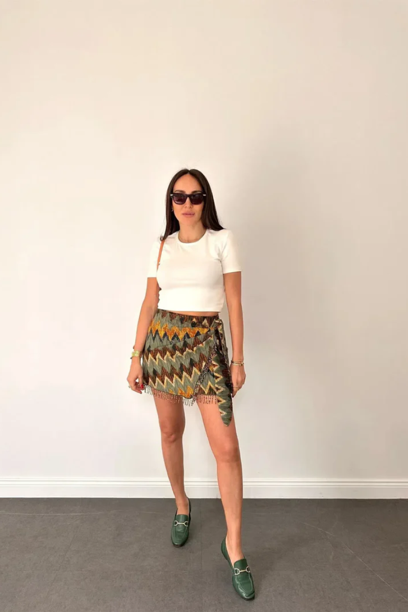 Ida – Unique design – Printed knot mini skirt-10174844371271-Ivory Ombre