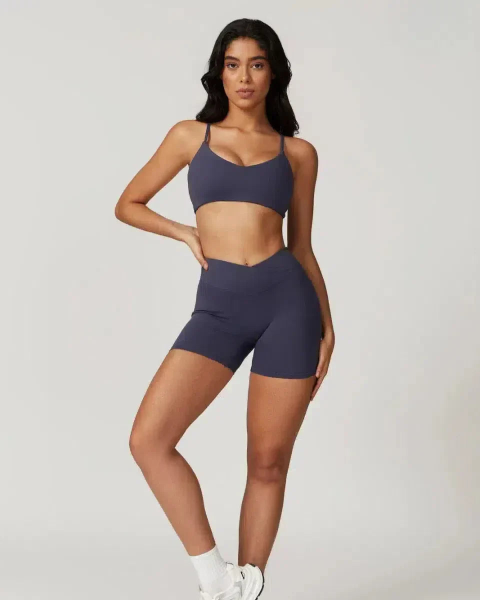 Idalia – V-waist design – Sports bra & shorts set-10174860362055-Ivory Ombre