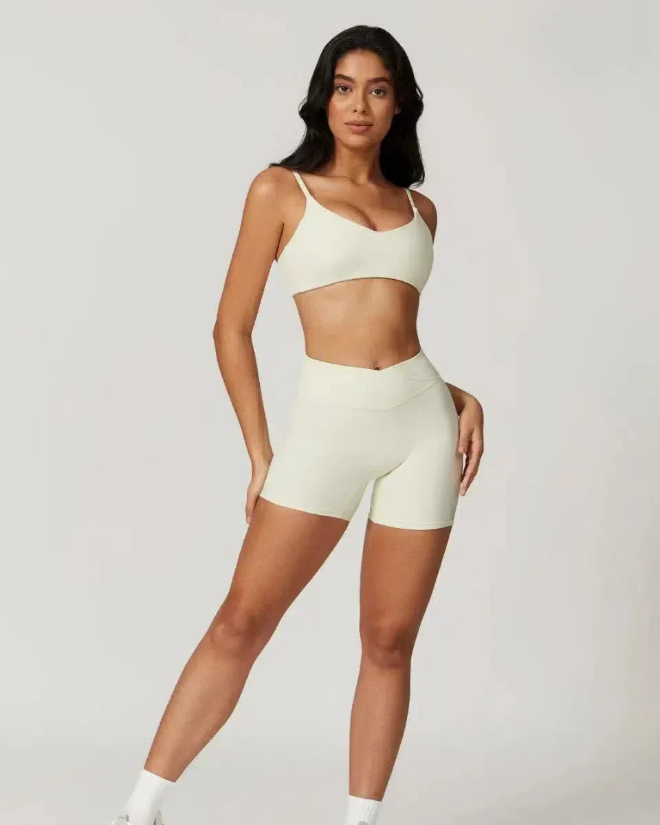 Idalia – V-waist design – Sports bra & shorts set-10174860362055-Ivory Ombre