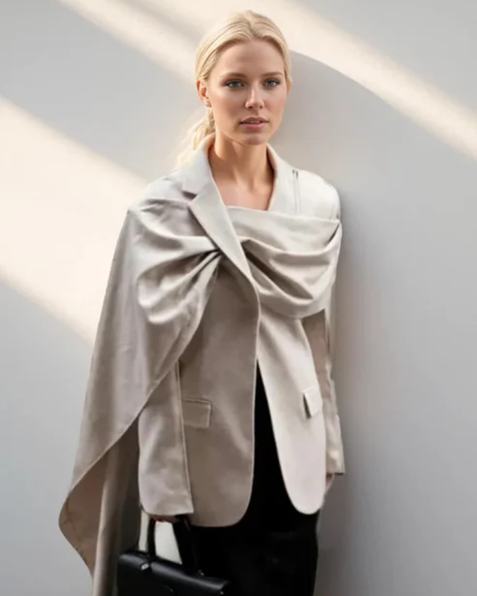 Iside – Asymmetrical collar – Scarf blazer-10174773297479-Ivory Ombre