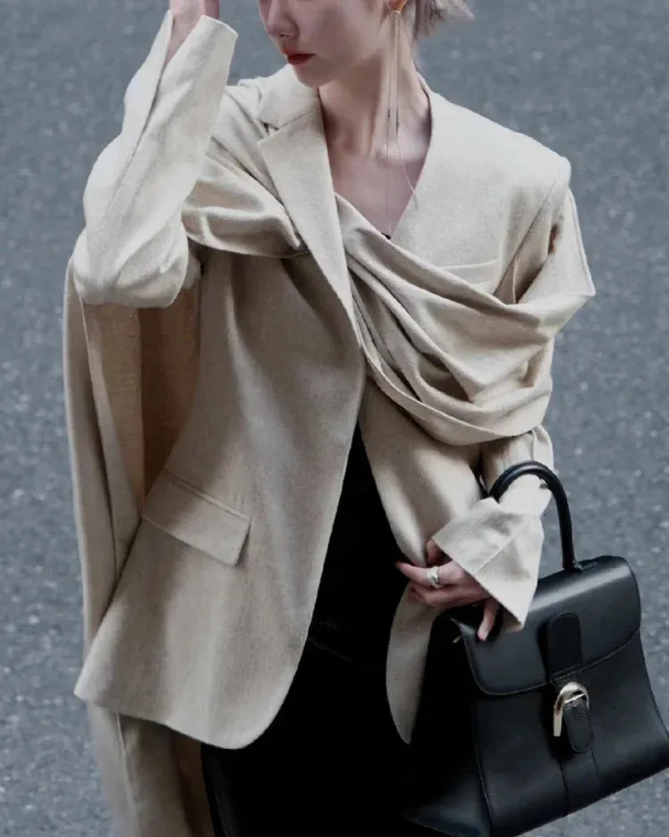 Iside – Asymmetrical collar – Scarf blazer-10174773297479-Ivory Ombre
