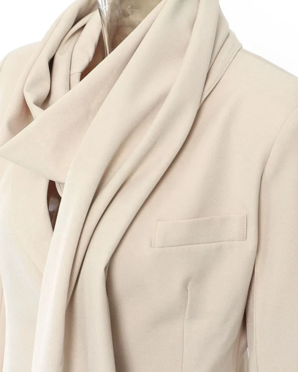 Iside – Asymmetrical collar – Scarf blazer-10174773297479-Ivory Ombre