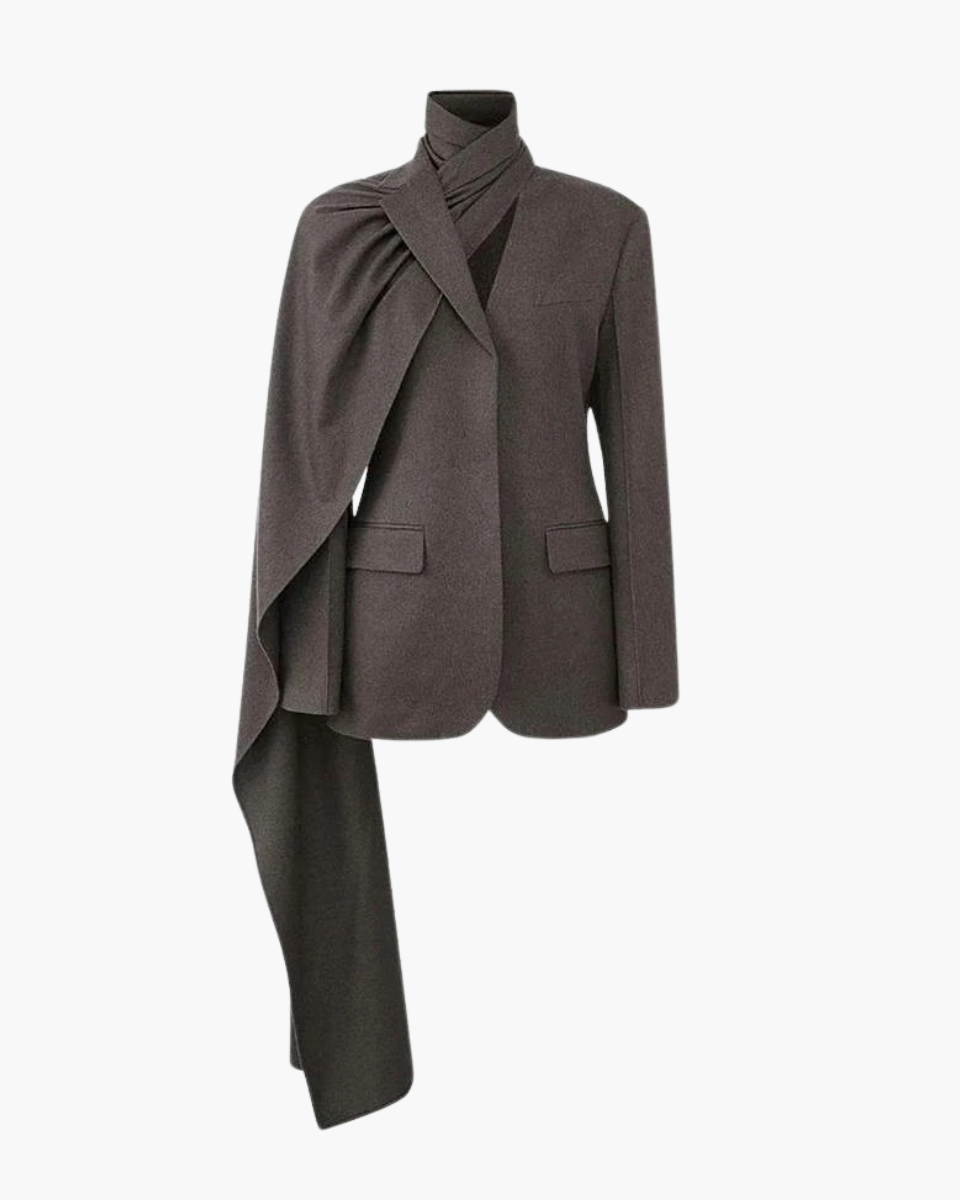 Iside – Asymmetrical collar – Scarf blazer-10174773297479-Ivory Ombre
