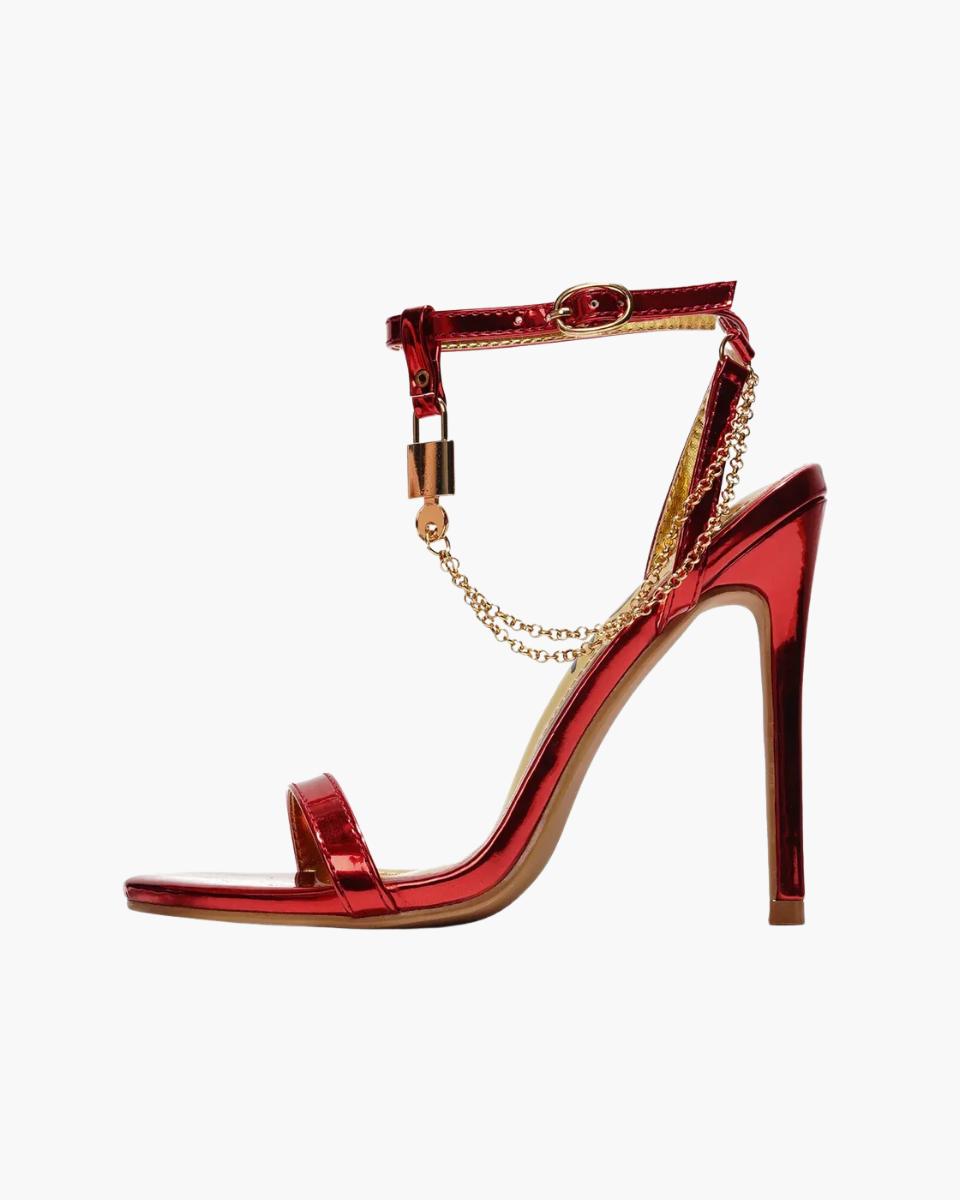 Isotta – Bold design – Gold chain ankle strap stiletto heels-10174765367623-Ivory Ombre